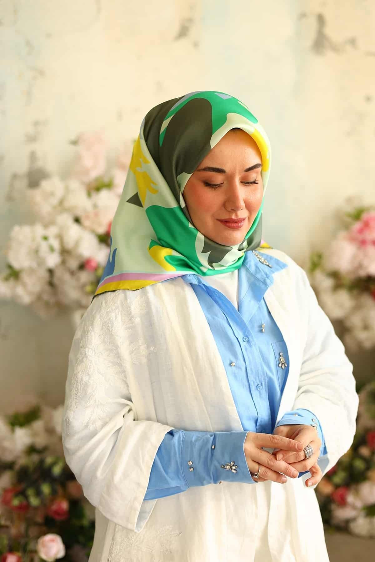  Silk Home Sarı Pembe Karma Desen Tivil İpek Eşarp 11425-01