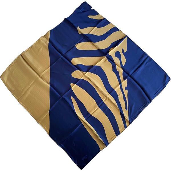 Aker Defolu Satin Silk Scarf 35771 Navy Blue Yellow