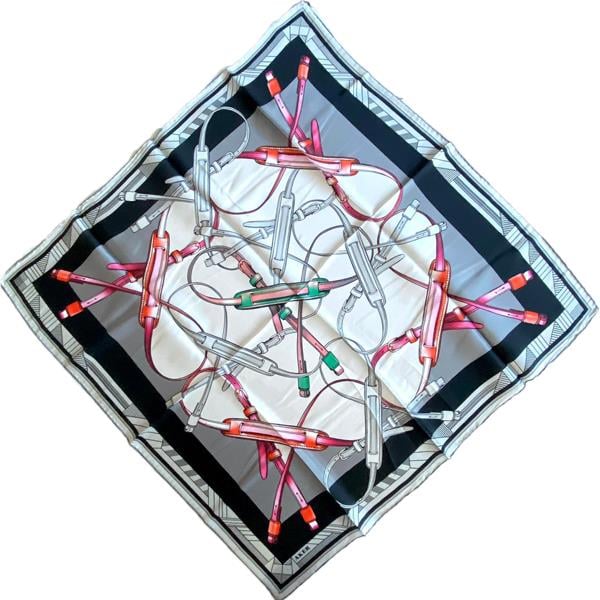 Aker Defective Satin Silk Scarf 37800 Black Mixed Pattern