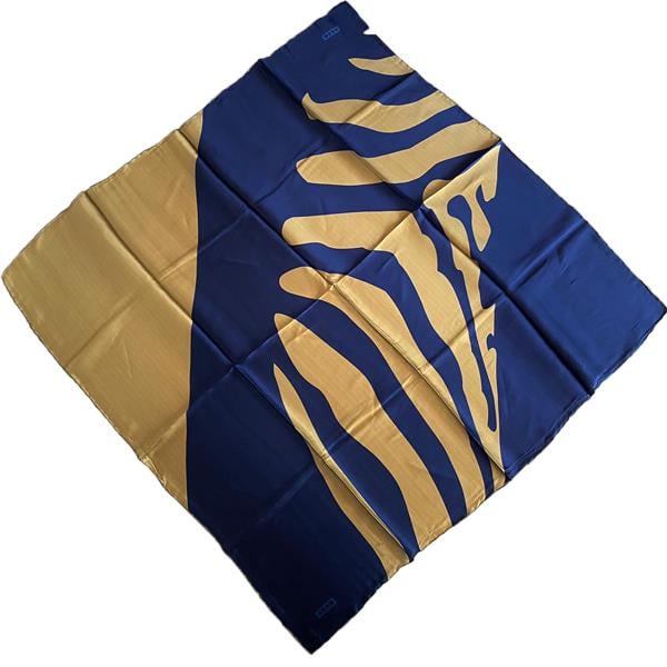 Aker Defolu Twill Silk Scarf 36165 Navy Blue Mustard Yellow