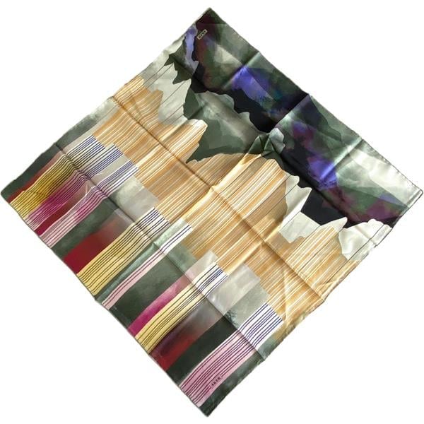 Aker Defolu Twill Silk Scarf 36314 Green Mixed Pattern