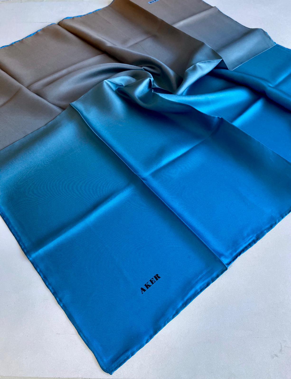 Aker Defective Twill Silk Scarf 38812 Blue Gradient Pattern