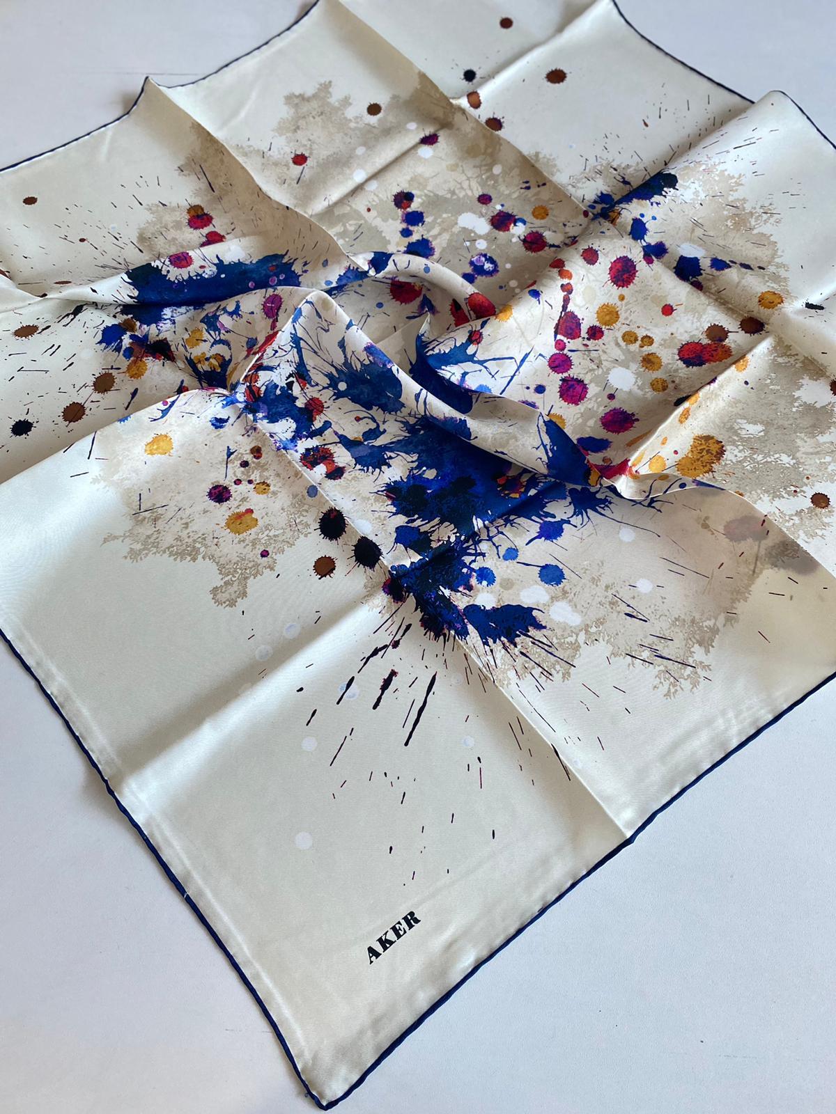 Aker Defolu Tivil İpek Eşarp 40876 Beyaz Karışık Desen