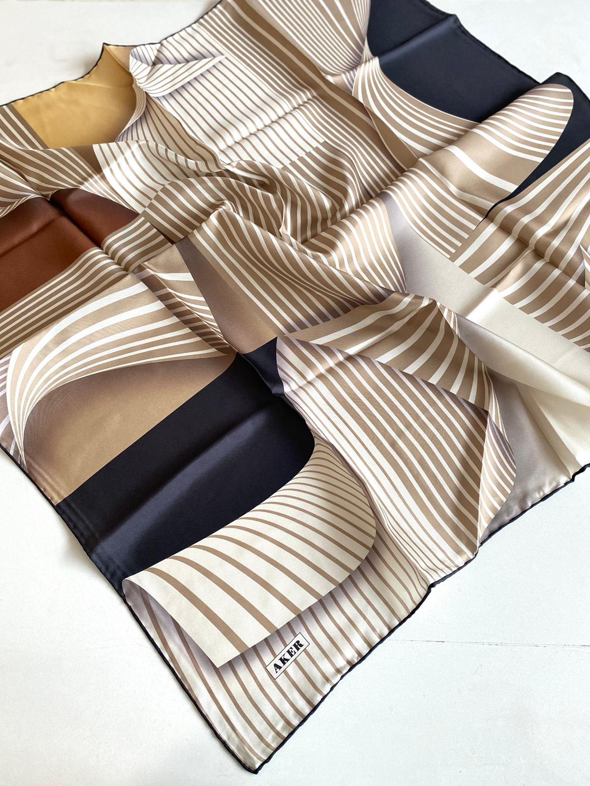 Aker Defective Twill Silk Scarf 41024 Black Mixed Pattern