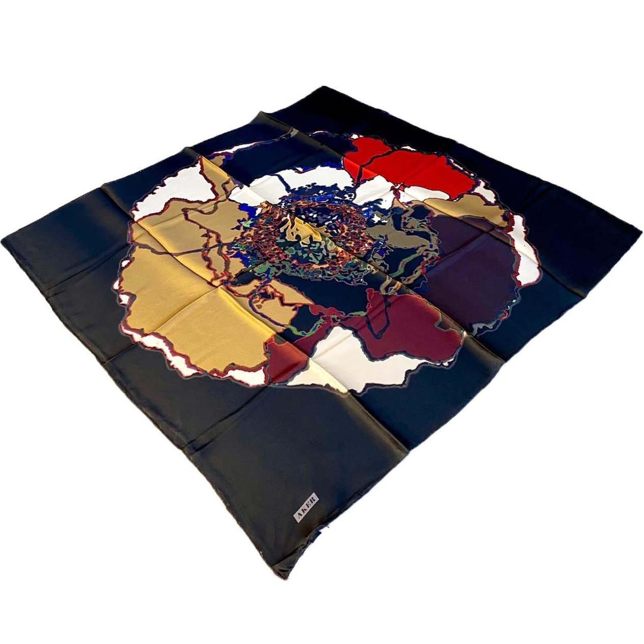 Aker Black Mixed Pattern Satin Silk Scarf 8314701-311