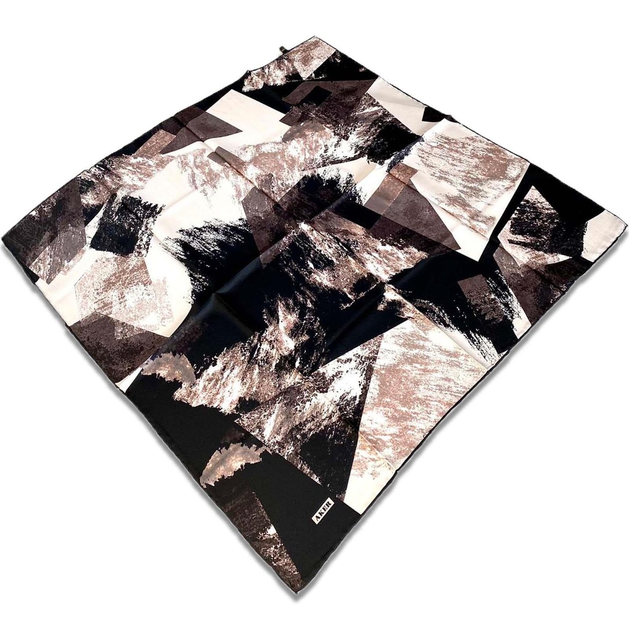 Aker Black Mixed Pattern Twill Silk Scarf 31955