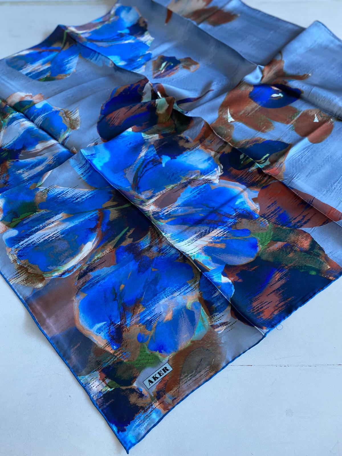 Aker Satin Silk Scarf 45638 Blue Mixed Pattern