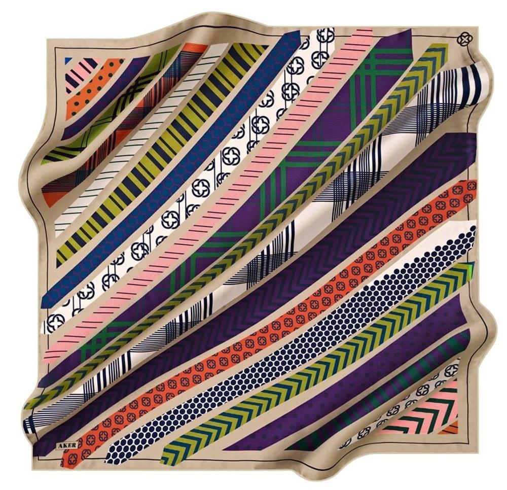 Aker Satin Silk Scarf 6010701-332-48308 Mink Mixed Pattern