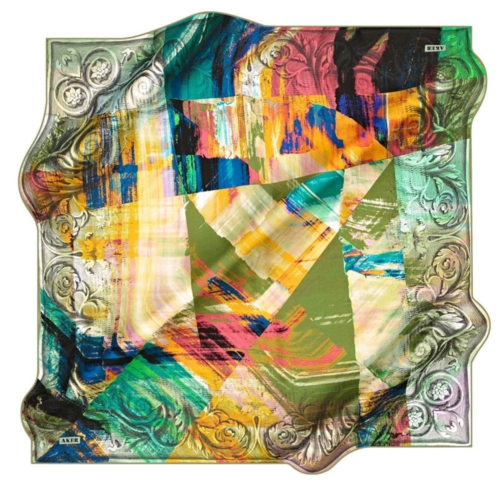Aker Satin Silk Scarf 6457701-351-48112 Green Mixed Pattern