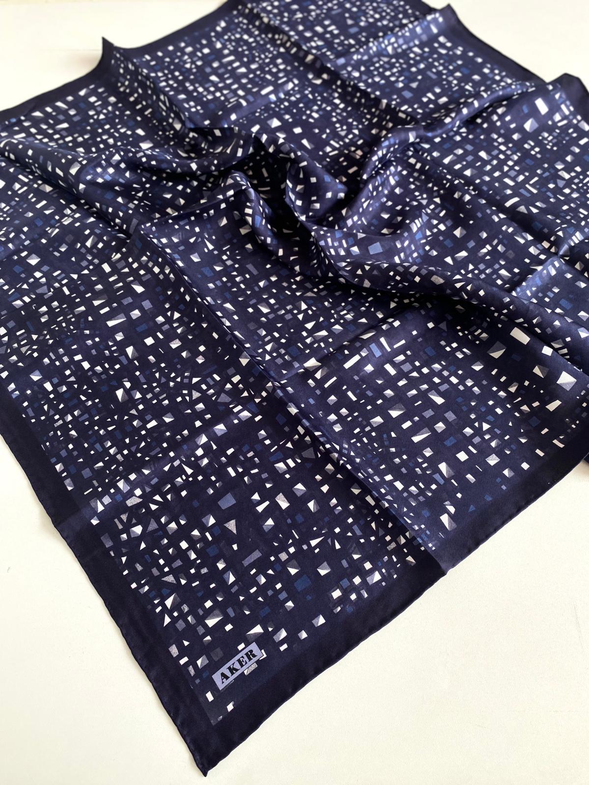 Aker Twill Silk Scarf 7977713-922 47334 Navy Blue Geometric Pattern