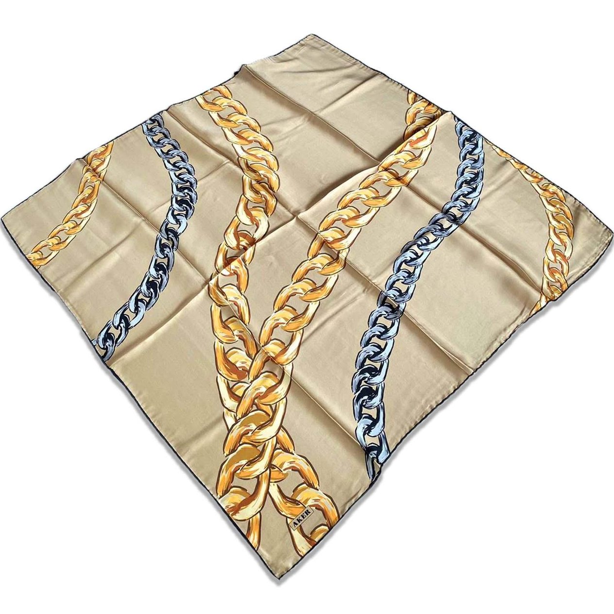 Aker Mink Chain Pattern Satin Silk Scarf 33486