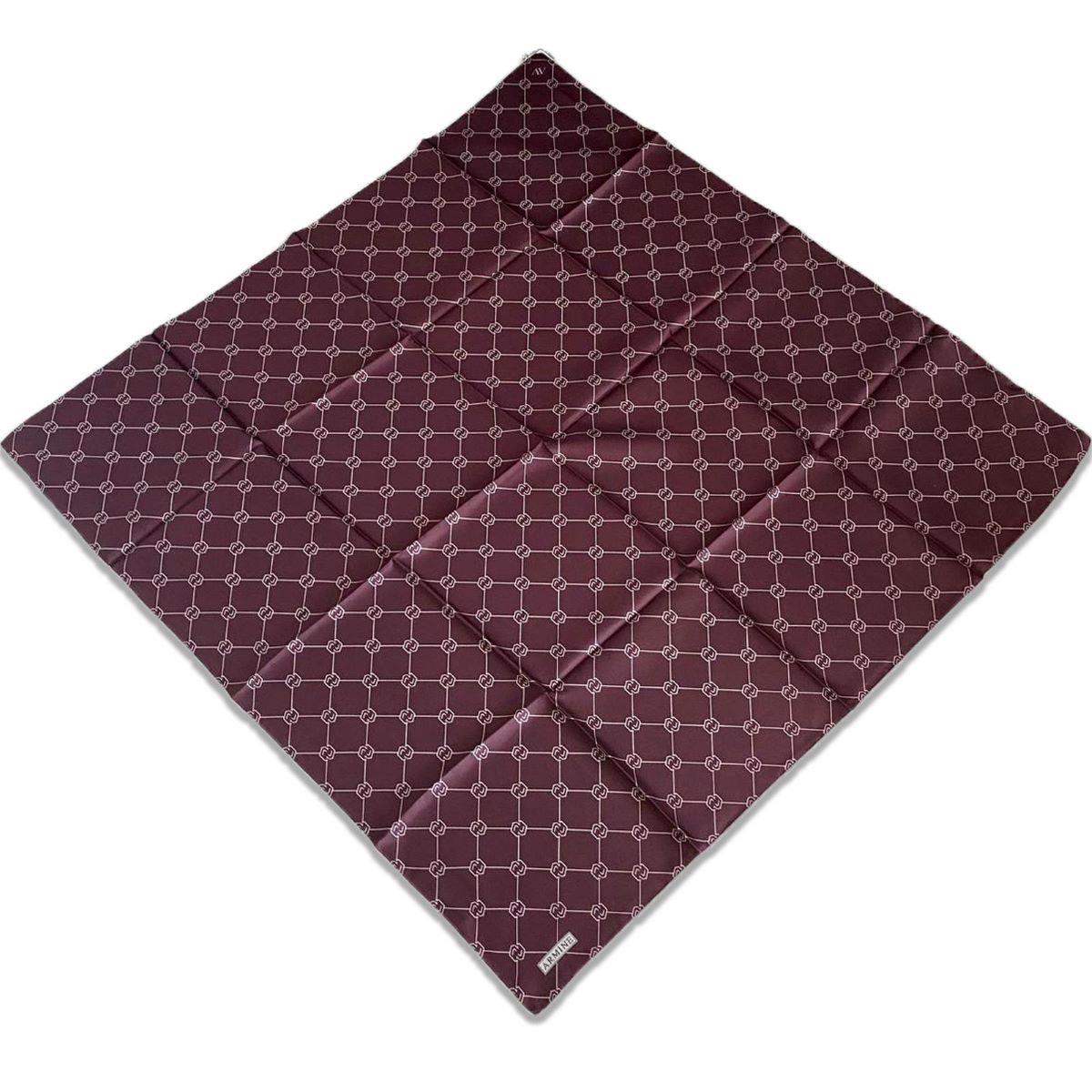 Armine Bordo Monogram Desen Sura İpek Eşarp 9178-53
