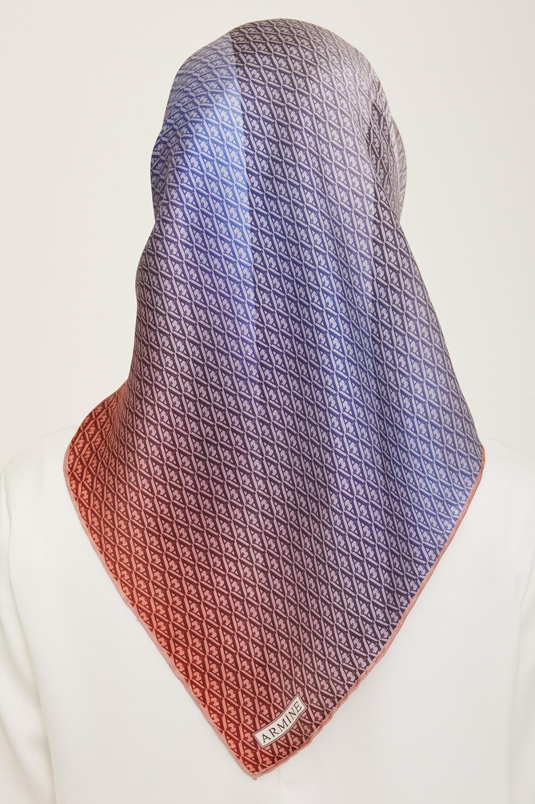 Armine Gri Geçişli Monogram Desen Tivil İpek Eşarp 9104-85