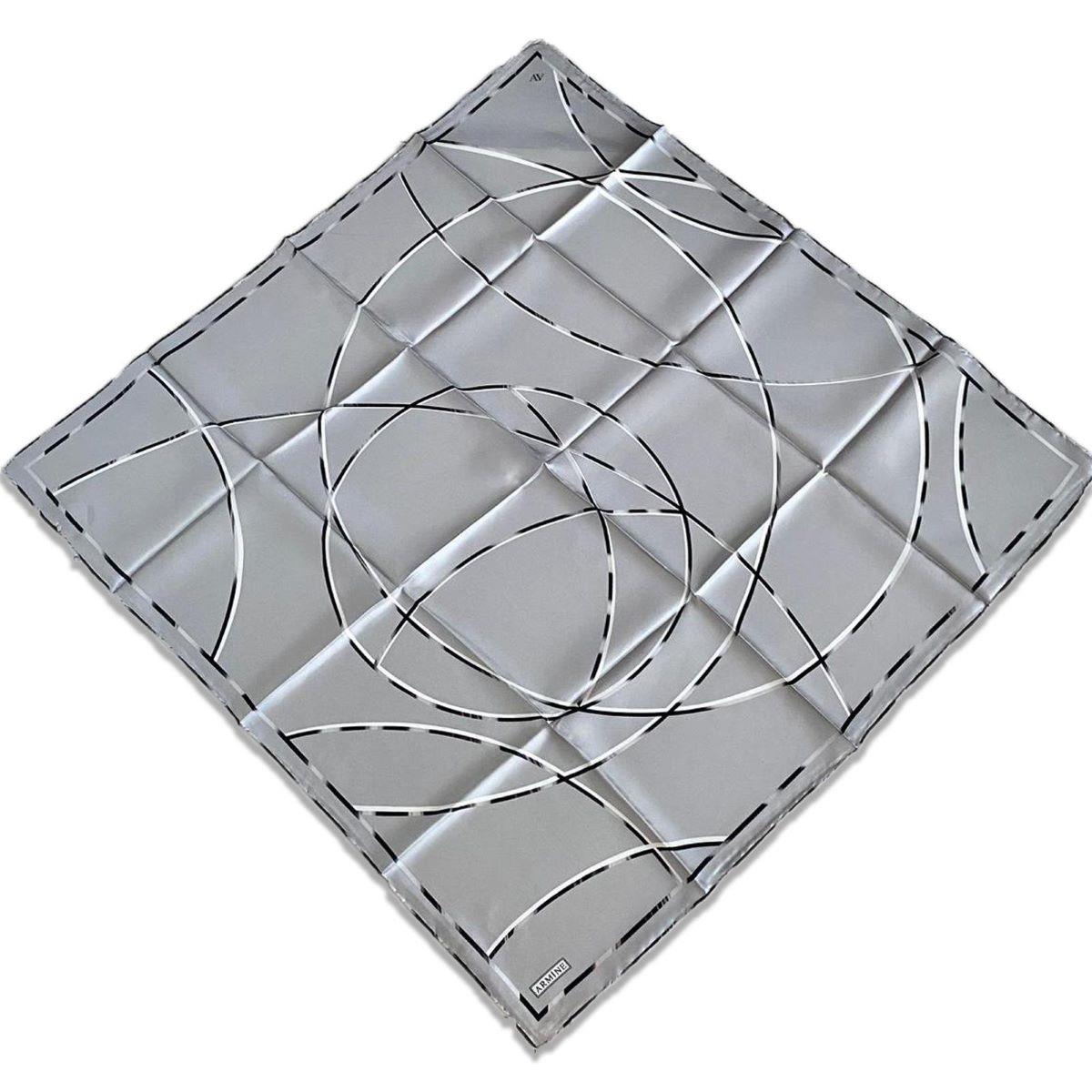 Armine Gri Geometrik Desen Tivil İpek Eşarp 9176-03