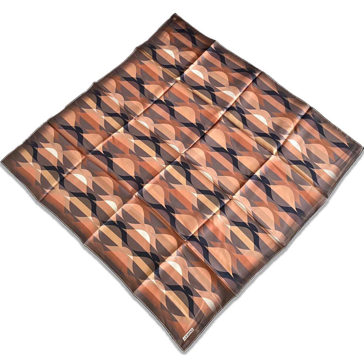 Armine Kahverengi Geometrik Desen Sura İpek Eşarp 9169-34