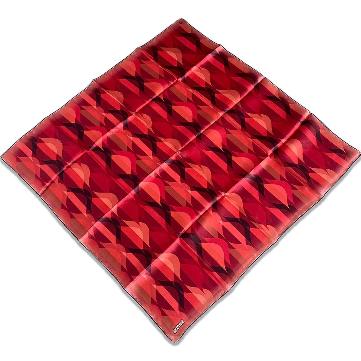 Armine Kırmızı Geometrik Desen Tivil İpek Eşarp 9169-84