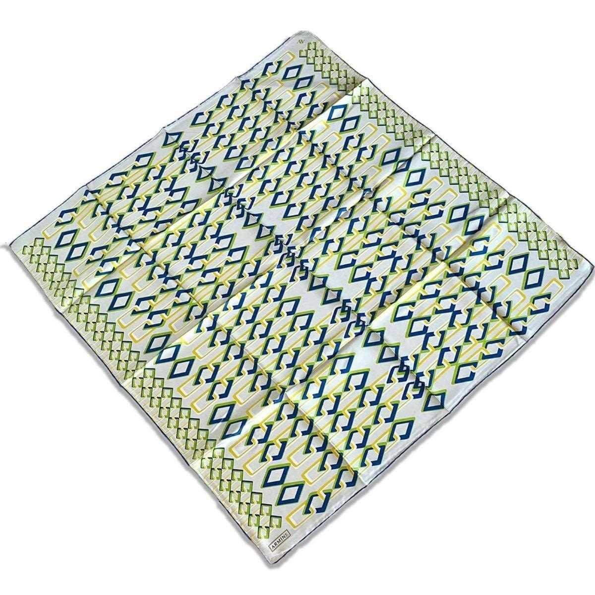 Armine Cream Geometric Pattern Satin Silk Scarf 9172-02