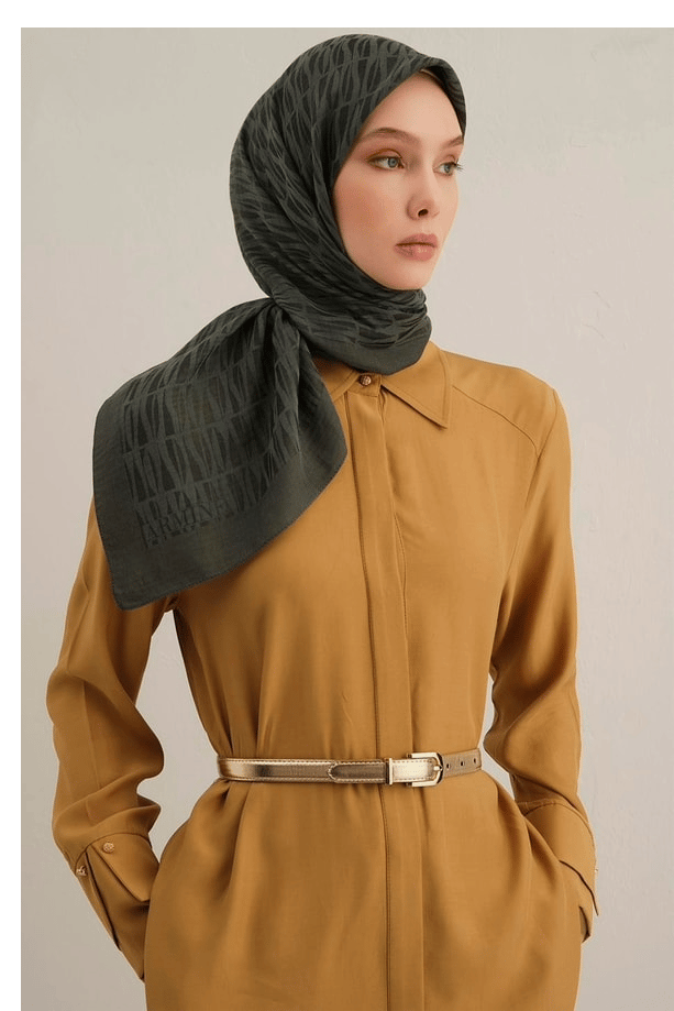 Armine Lyocell Eşarp 3-54 Koyu Yeşil Desenli 47351