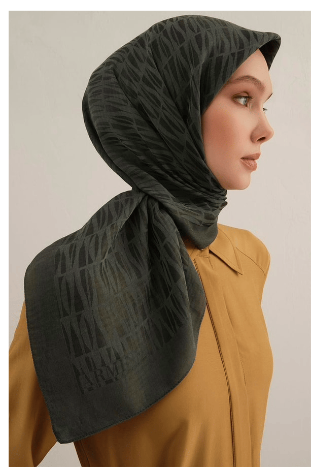 Armine Lyocell Eşarp 3-54 Koyu Yeşil Desenli 47351