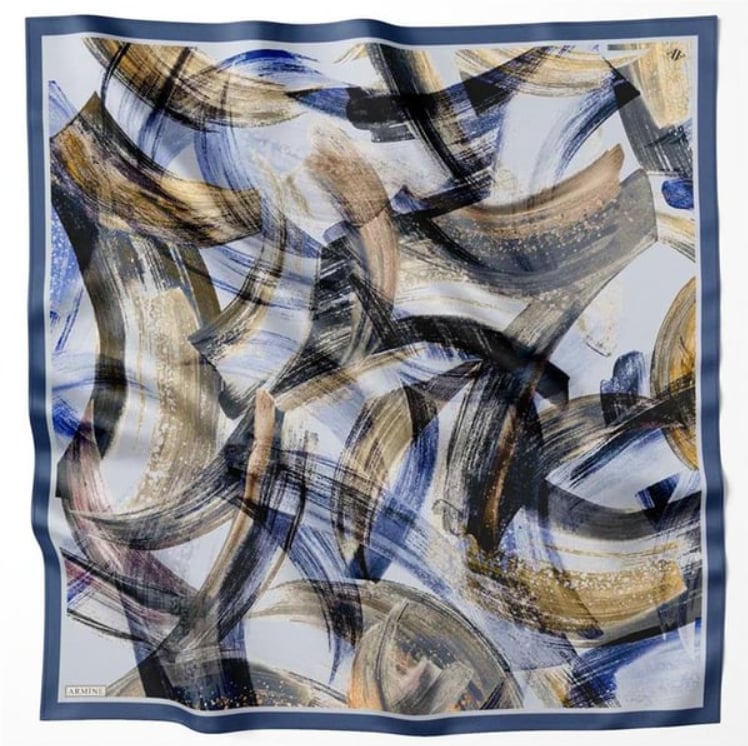Armine Mavi Batik Desen Tivil İpek Eşarp IST8932-55