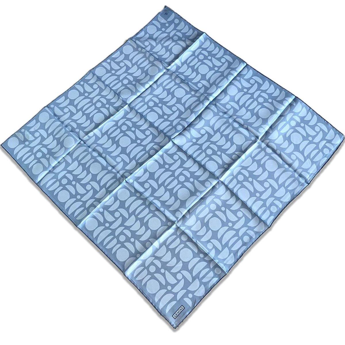 Armine Blue Geometric Pattern Twill Silk Scarf 9174-32