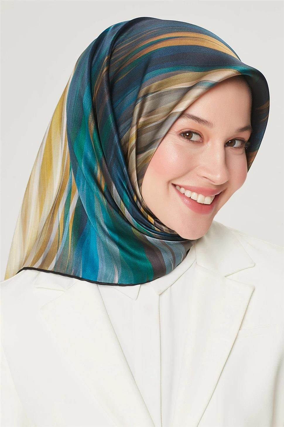 Armine Nostalji Geometrik  Desenli Tivil İpek Eşarp 8508-85