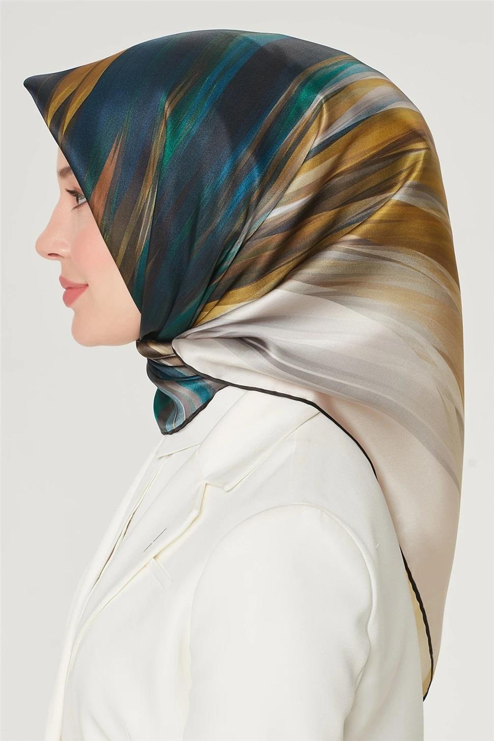 Armine Nostalji Geometrik  Desenli Tivil İpek Eşarp 8508-85
