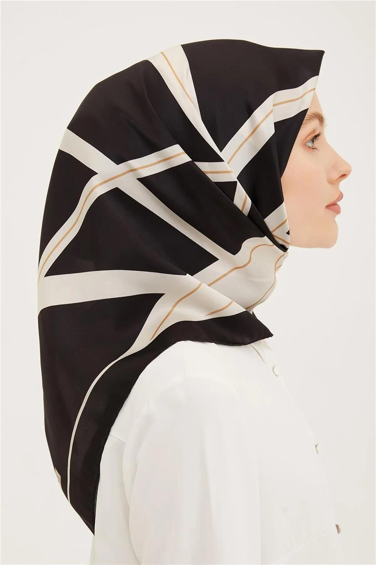 Armine Nostalji Geometrik  Desenli Tivil İpek Eşarp 8945-01
