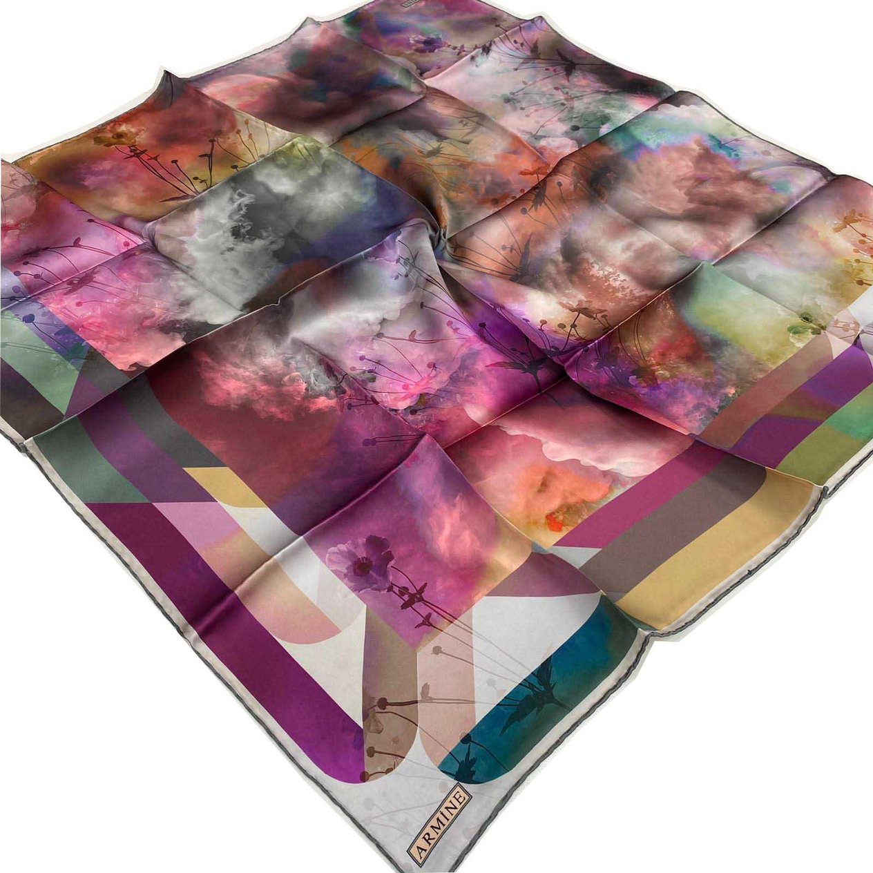 Armine Nostalgia Pink Flower Pattern Sura Silk Scarf 8354-88