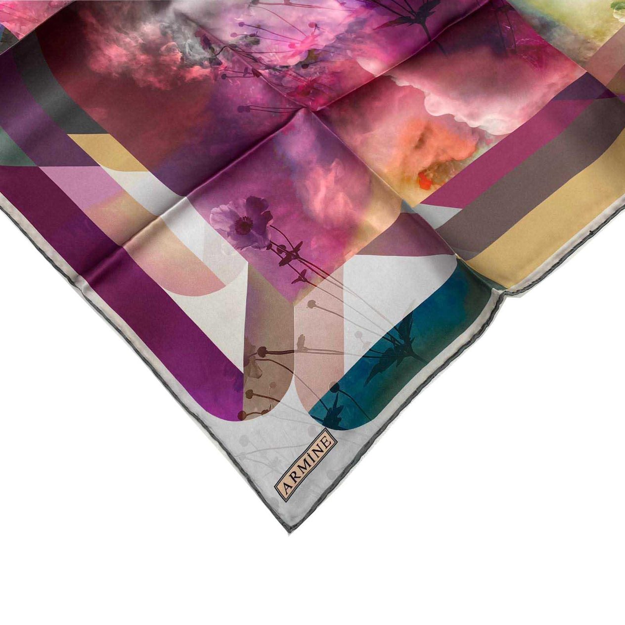 Armine Nostalgia Pink Flower Pattern Sura Silk Scarf 8354-88
