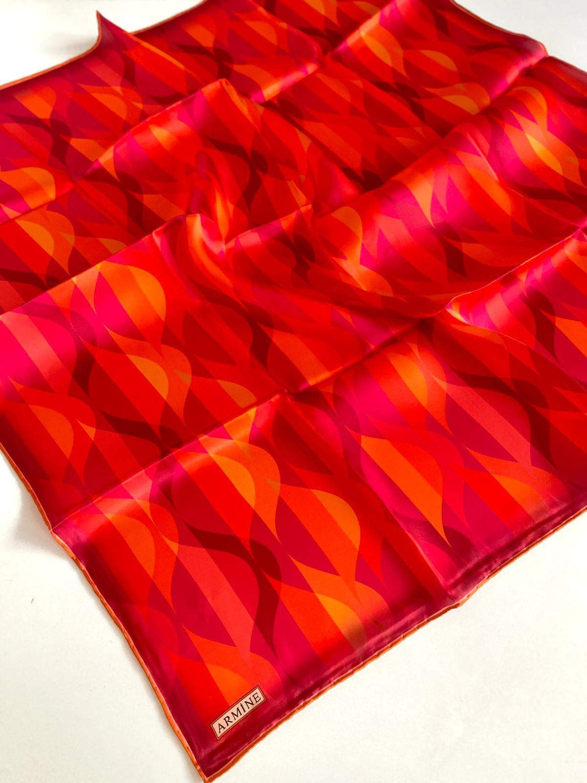 Armine Pink Orange Geometric Pattern Twill Silk Scarf 9169-01