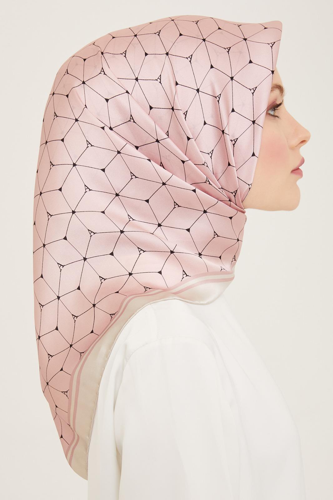 Armine Pudra Geometrik Desen Tivil İpek Eşarp 9166-83