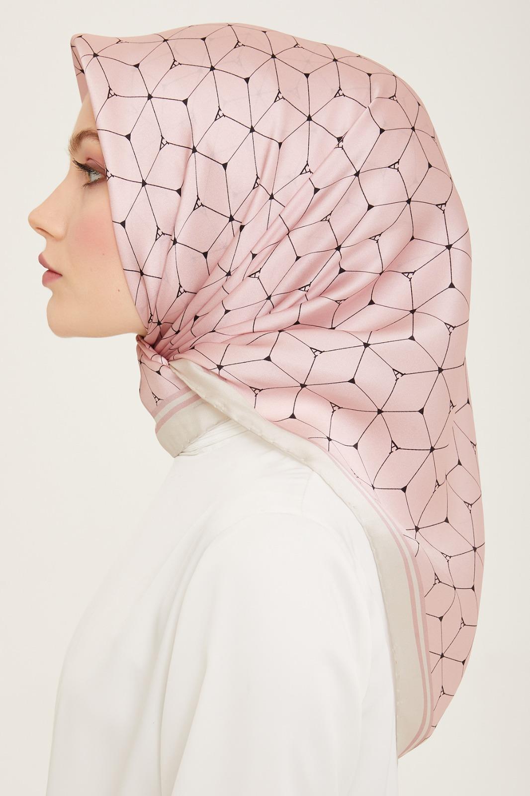 Armine Pudra Geometrik Desen Tivil İpek Eşarp 9166-83