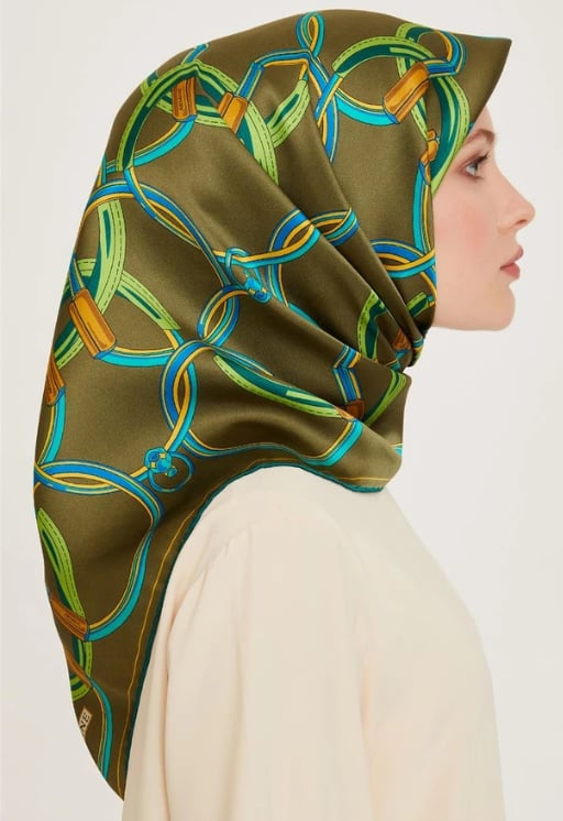 Armine Sura İpek Eşarp 9203-04 Yeşil Karışık Desen 
