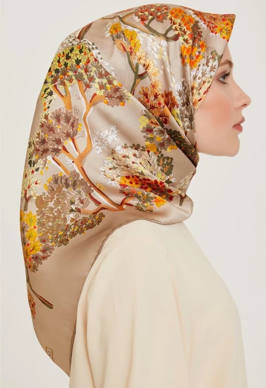 Armine Sura İpek Eşarp 9209-34 Vizon Karışık Desen 