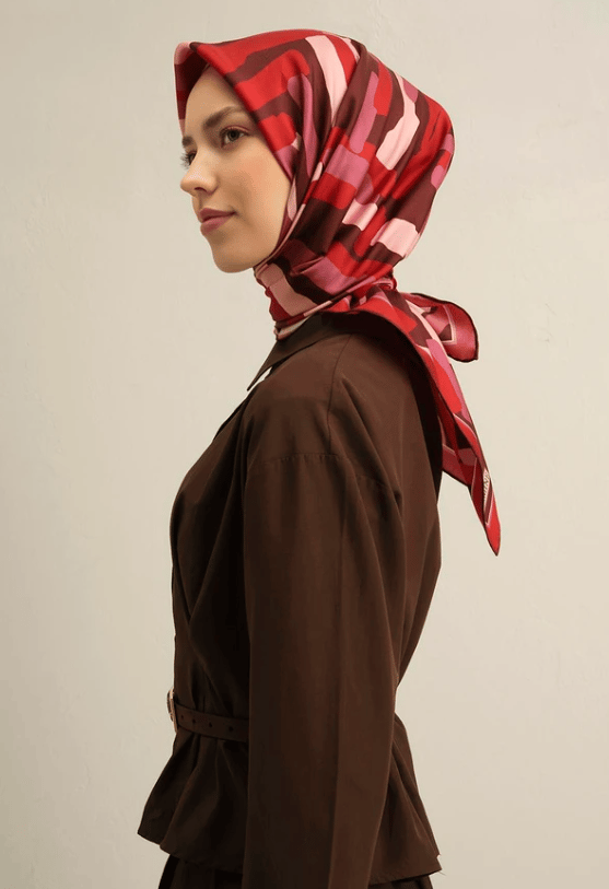 Armine Sura İpek Eşarp 9303-83 Kırmızı Karışık Desen 