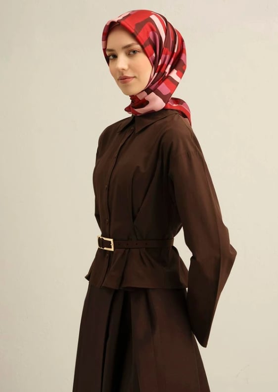 Armine Sura İpek Eşarp 9303-83 Kırmızı Karışık Desen 