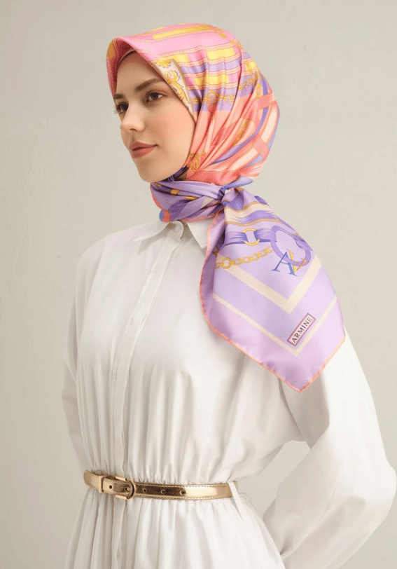 Armine Sura İpek Eşarp 9315-50 Mor Karışık Desen 