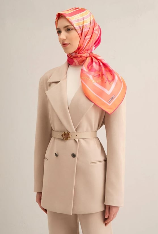Armine Sura İpek Eşarp 9315-58 Pembe Karışık Desen 