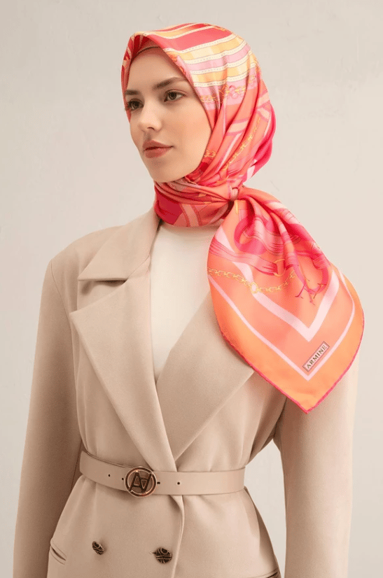 Armine Sura İpek Eşarp 9315-58 Pembe Karışık Desen 