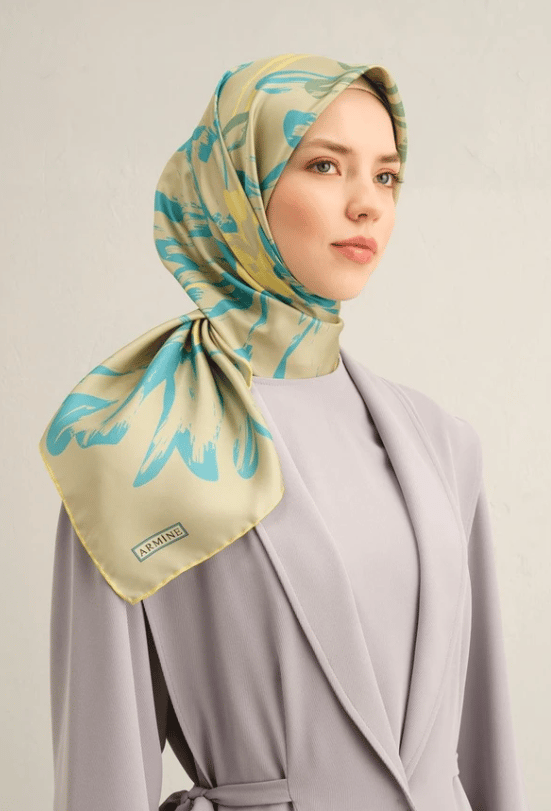 Armine Sura İpek Eşarp 9322-12 Açık Yeşil Karışık Desen 
