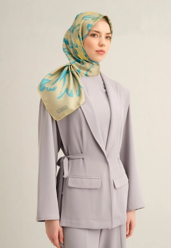 Armine Sura İpek Eşarp 9322-12 Açık Yeşil Karışık Desen 