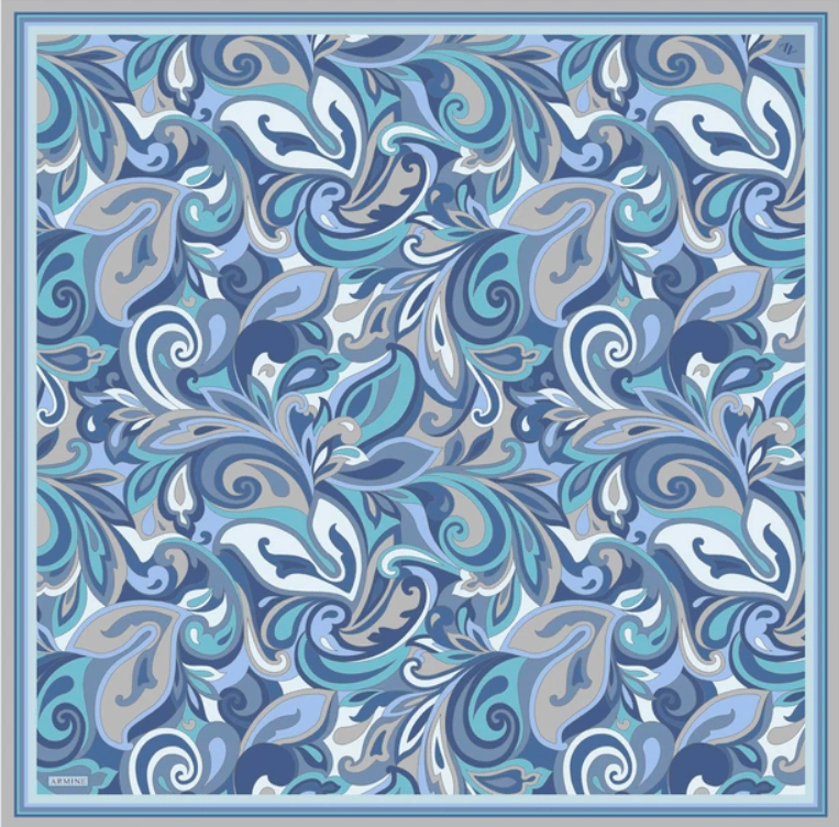 Armine Sura İpek Eşarp 9323-06 Mavi Karışık Desen 