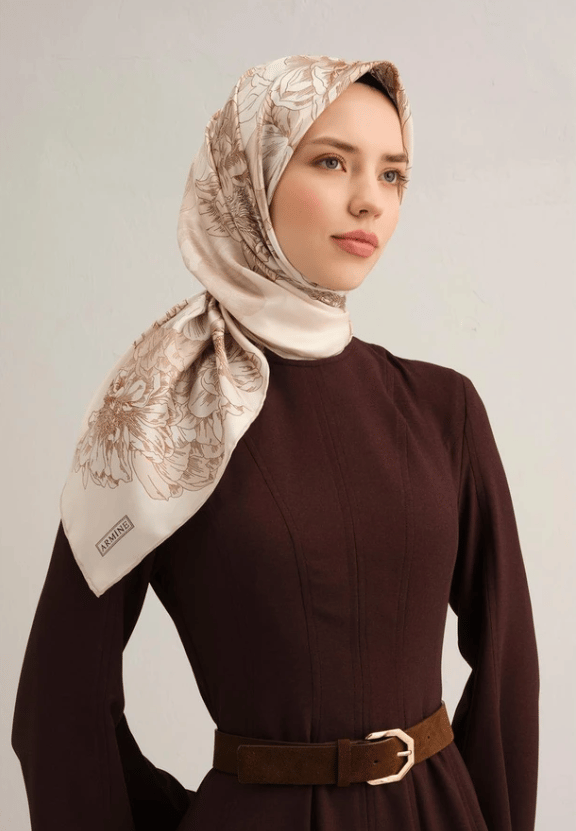 Armine Sura İpek Eşarp 9330-80 Krem Karışık Desen 