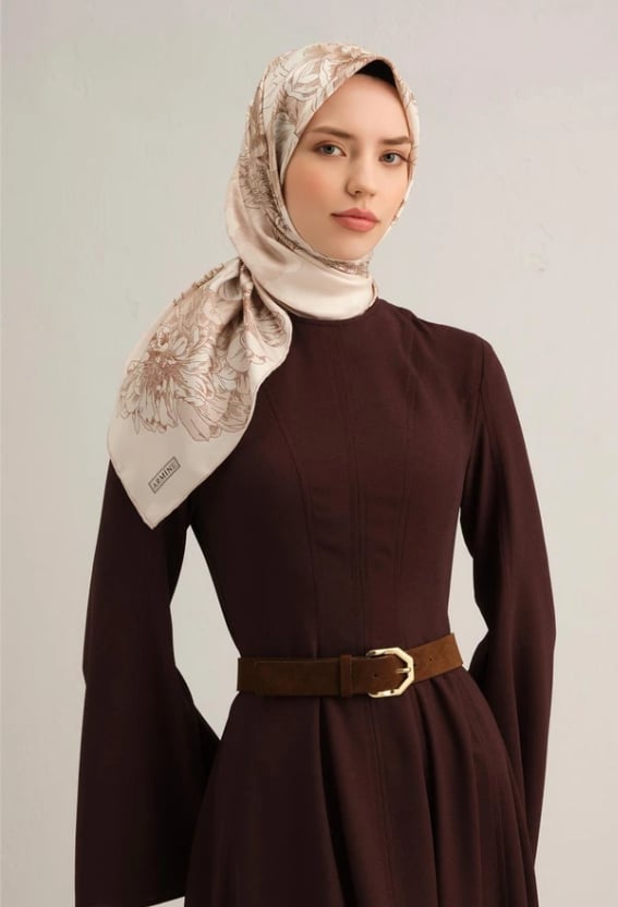 Armine Sura İpek Eşarp 9330-80 Krem Karışık Desen 