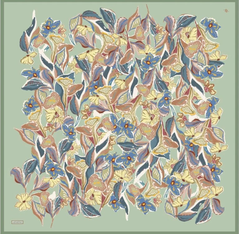 Armine Sura İpek Eşarp 9332-57 Yeşil Karışık Desen 