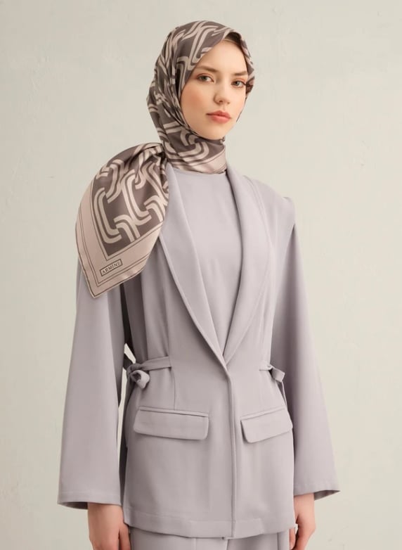 Armine Sura İpek Eşarp 9343-02 Gri Karışık Desen 