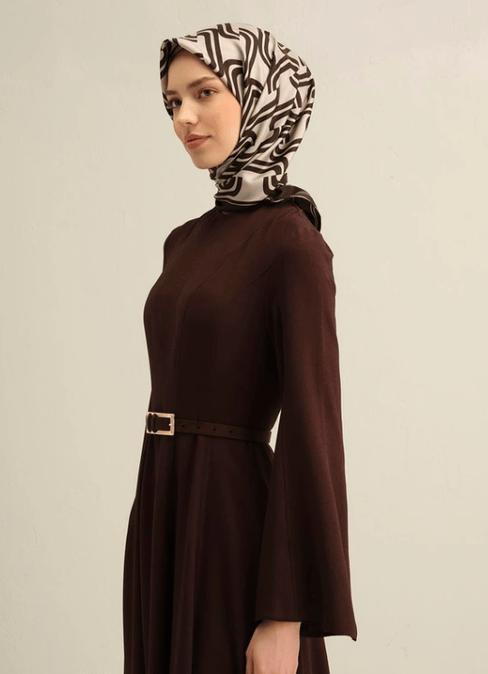 Armine Sura İpek Eşarp 9343-52 Kahverengi Karışık Desen 
