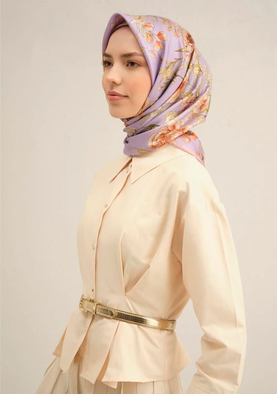 Armine Sura İpek Eşarp 9347-50 Lila Karışık Desen 
