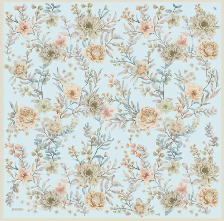 Armine Sura İpek Eşarp 9347-80 Buz Mavi Karışık Desen 